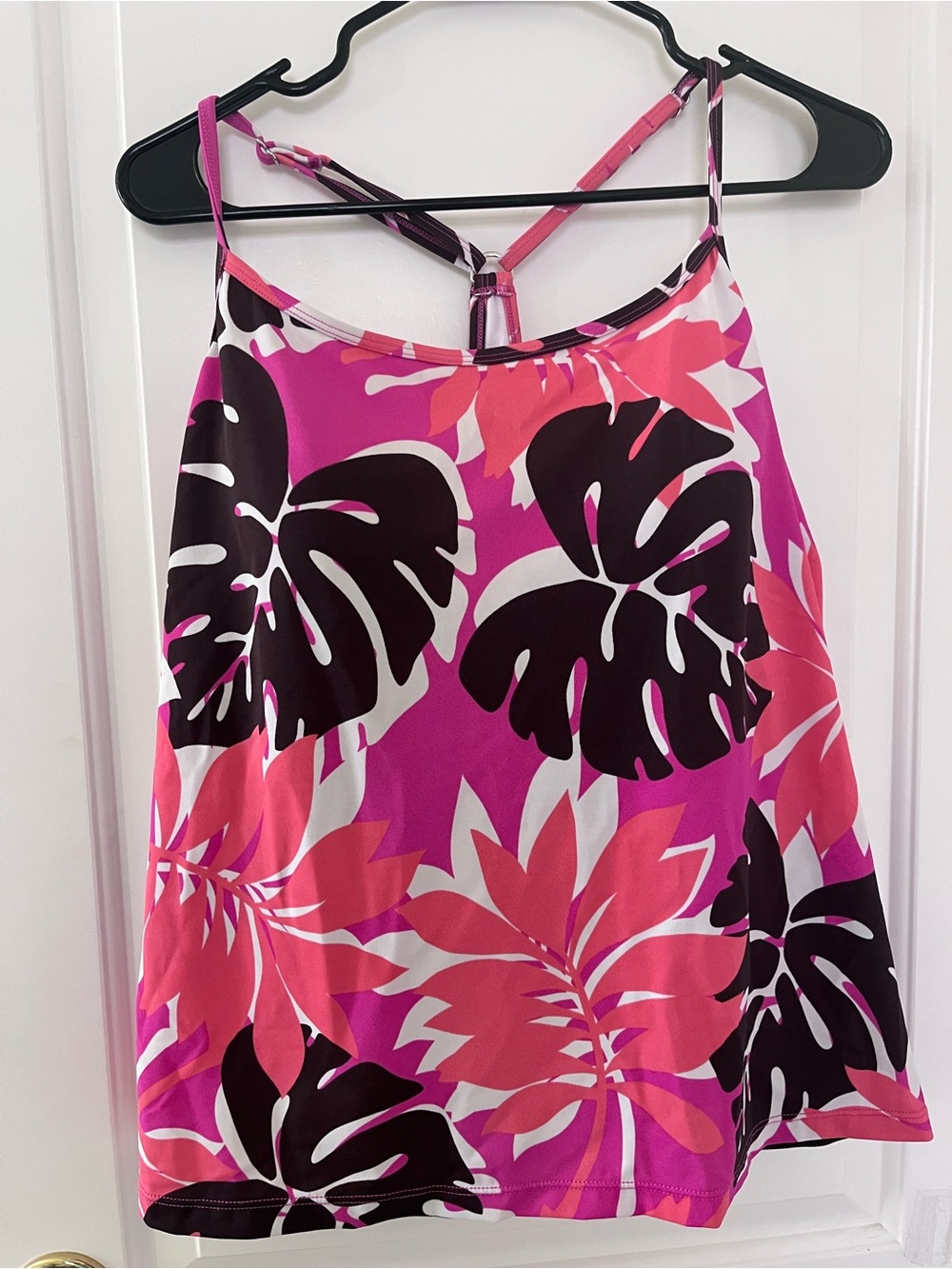 Jag active tankini XXL tropical print pinks brown on white. Built in bra